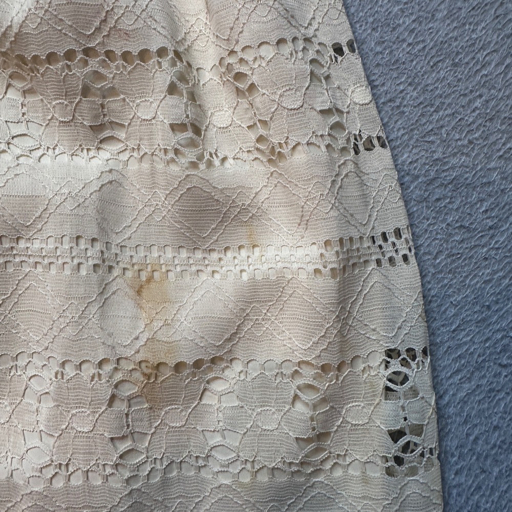 Vintage Lace Maxi Dress Women XS Cream Floral Embroidered Victorian High Neck - Picture 6 of 10